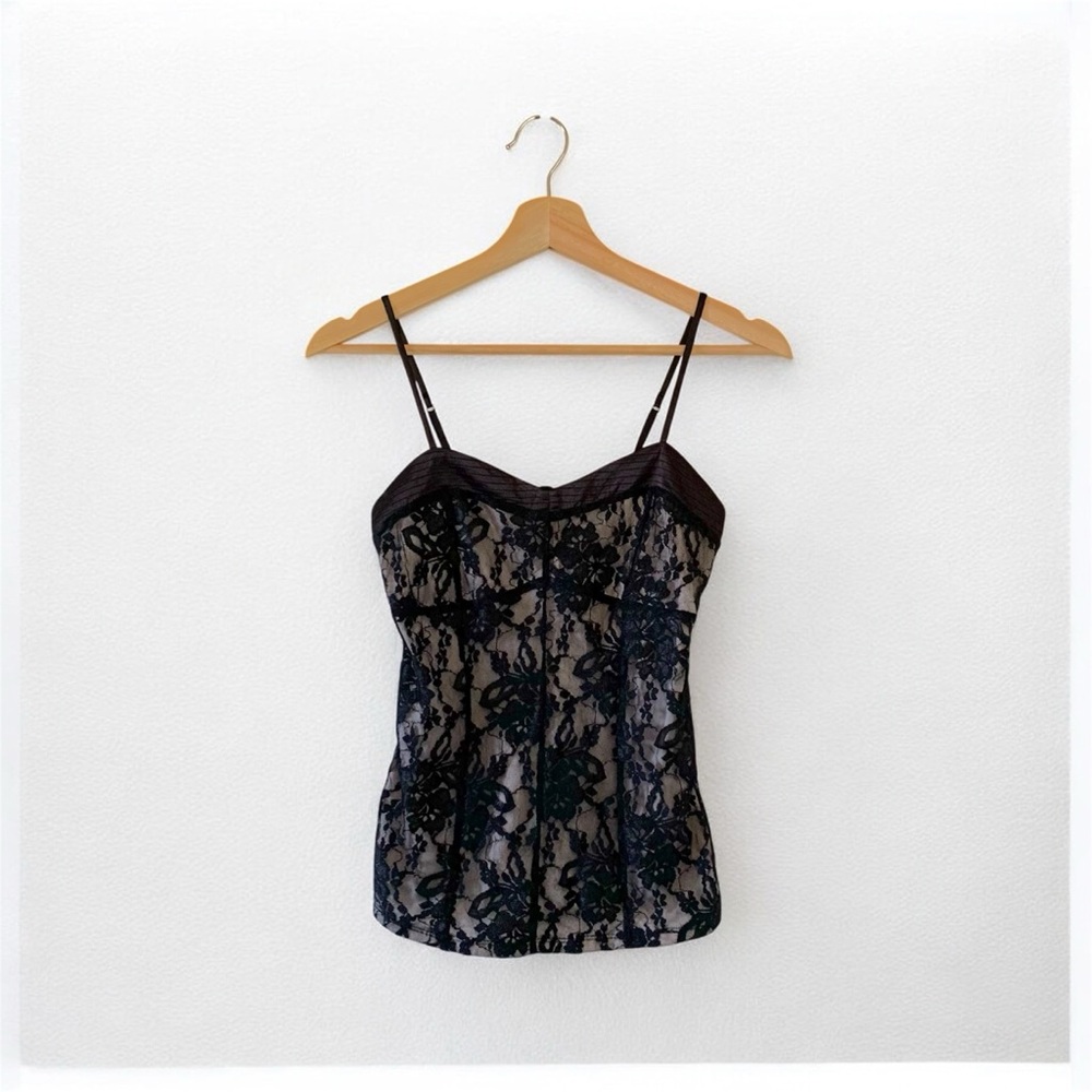 Express Black Nude Bustier Lace Tank Blouse Top Size XS - Picture 7 of 7